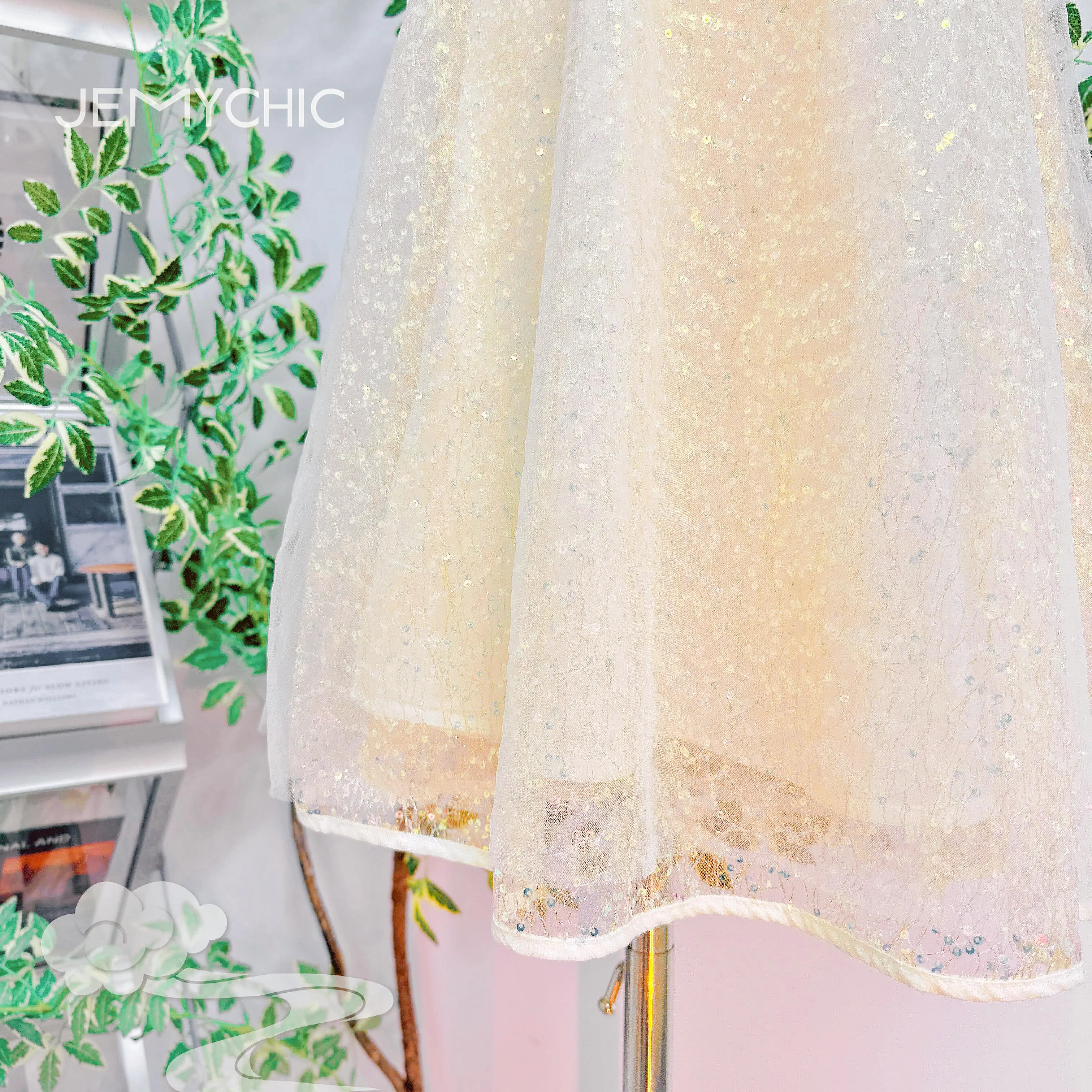 110-150 Ready Stock Girls Princess Dress Ruffle Sleeveless Gauze Sequins Dress One Piece Party Performance Dress White Catpapa JEMY09