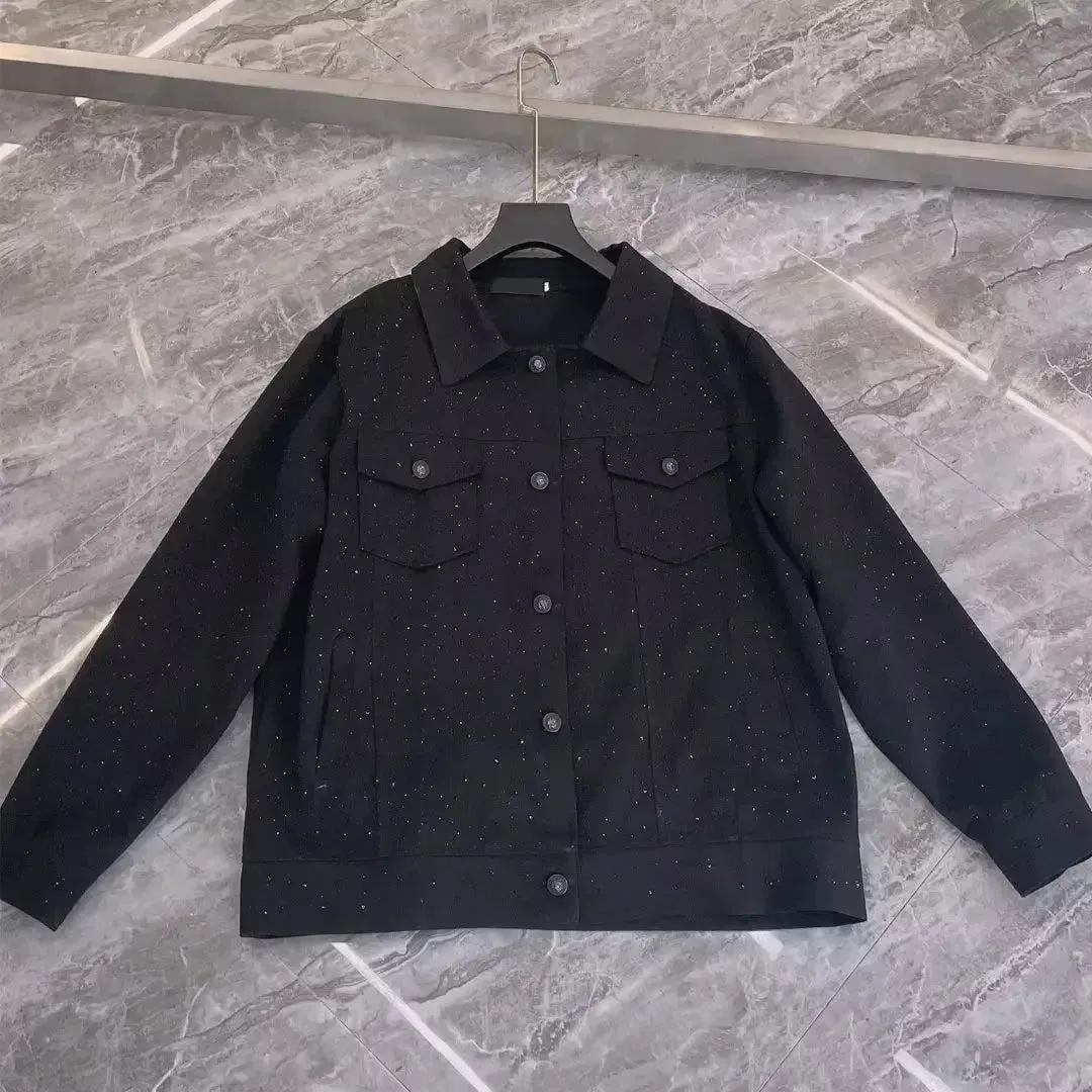 Aidase Jeans Coat For Men Button Casual Slim Short Denim Jackets Man Diamond Black Japanese Loose Chic Elegant Low Cost Rock Y2k Korea