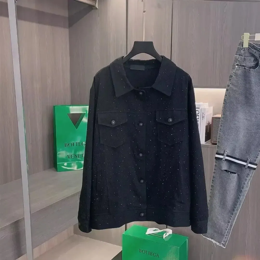 Aidase Jeans Coat For Men Button Casual Slim Short Denim Jackets Man Diamond Black Japanese Loose Chic Elegant Low Cost Rock Y2k Korea