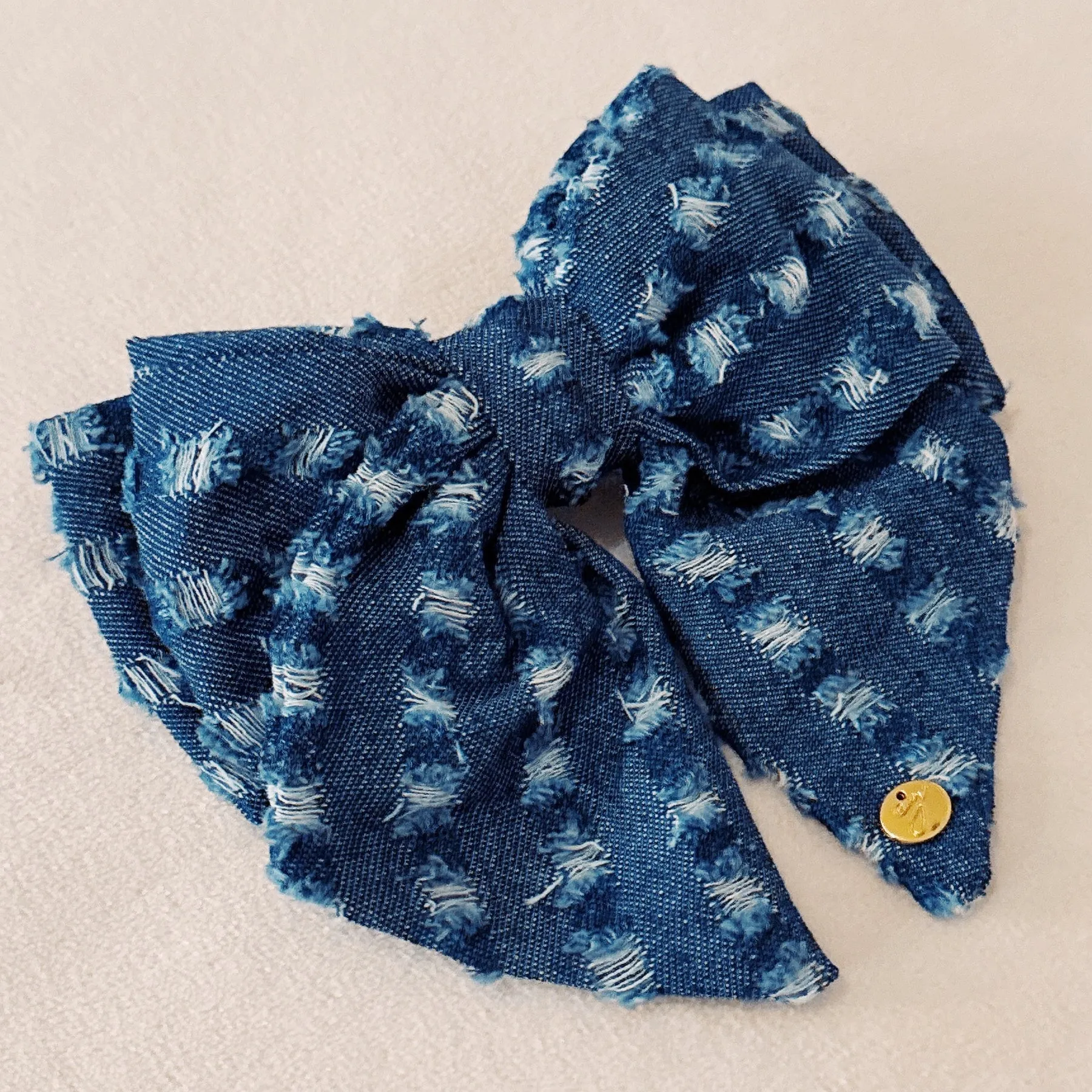 Bold Retro Distressed Jean Bow Design Hair Clip