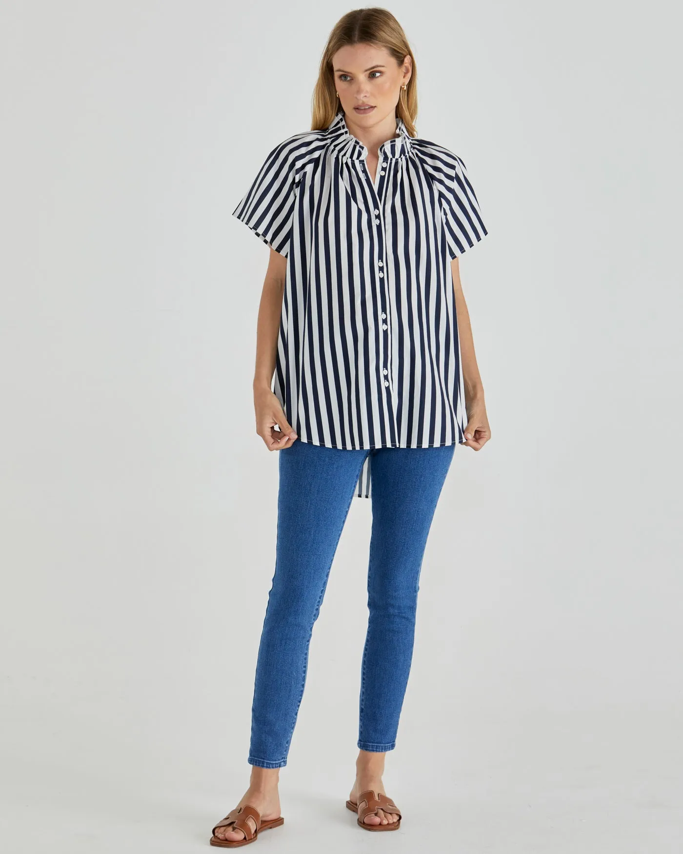 Caspian Blouse - Blue/White Stripe