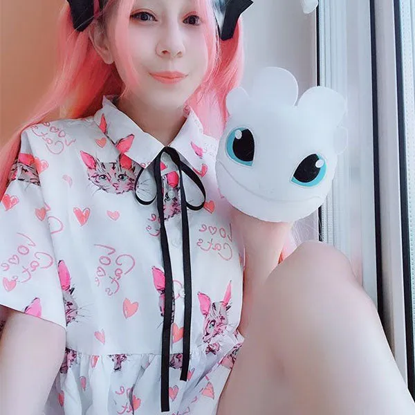 Cat Print Short Sleeve Dress PL20213