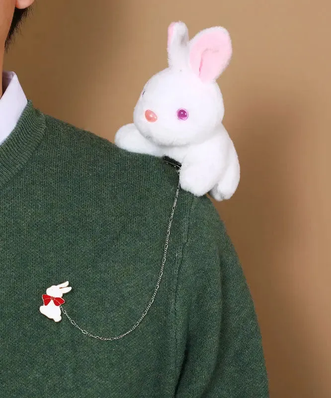 Chic Pink Alloy Chain Plush Rabbit Brooches ML1328