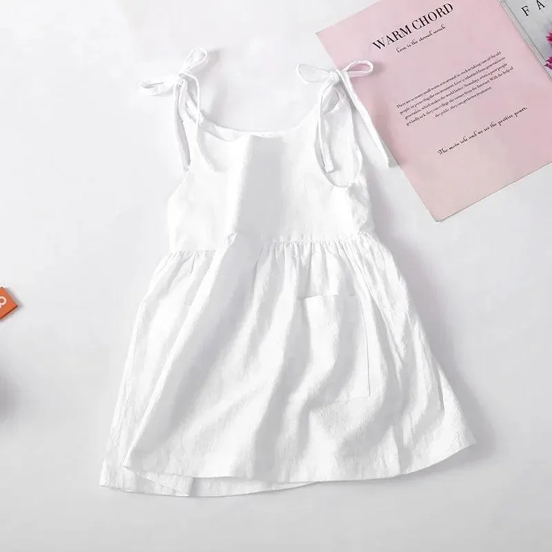 Cotton Summer Dress with Pockets: Stylish A-Line for Little Girls
