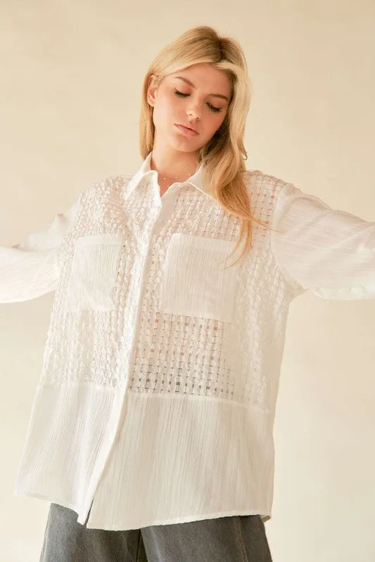 Crinkled Jacquard Button-Down Shirt