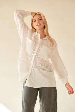 Crinkled Jacquard Button-Down Shirt