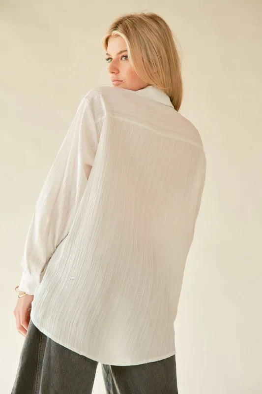 Crinkled Jacquard Button-Down Shirt