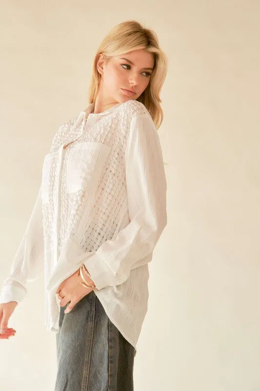 Crinkled Jacquard Button-Down Shirt