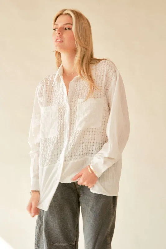 Crinkled Jacquard Button-Down Shirt