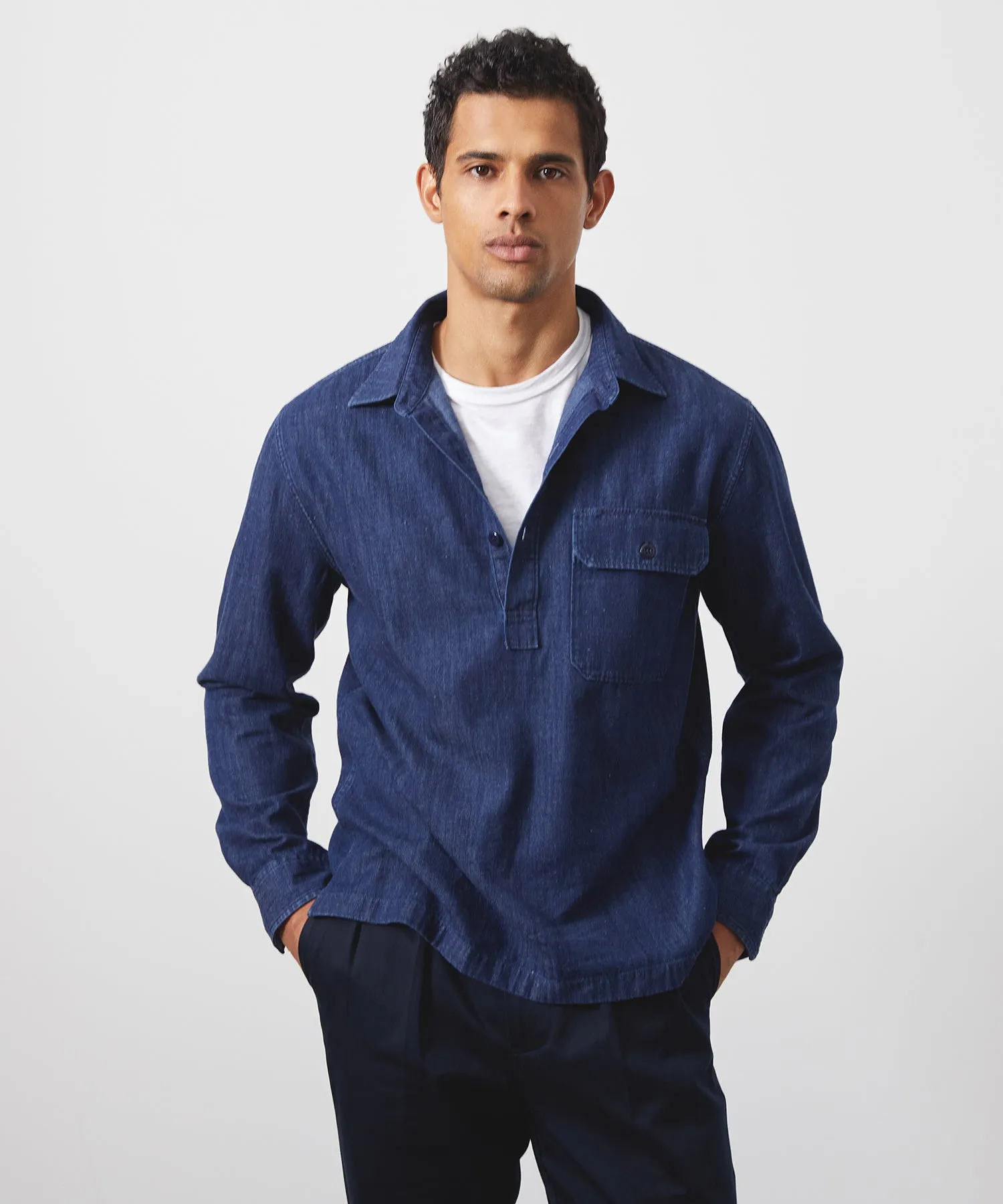 Denim Mariner Popover Shirt in Indigo