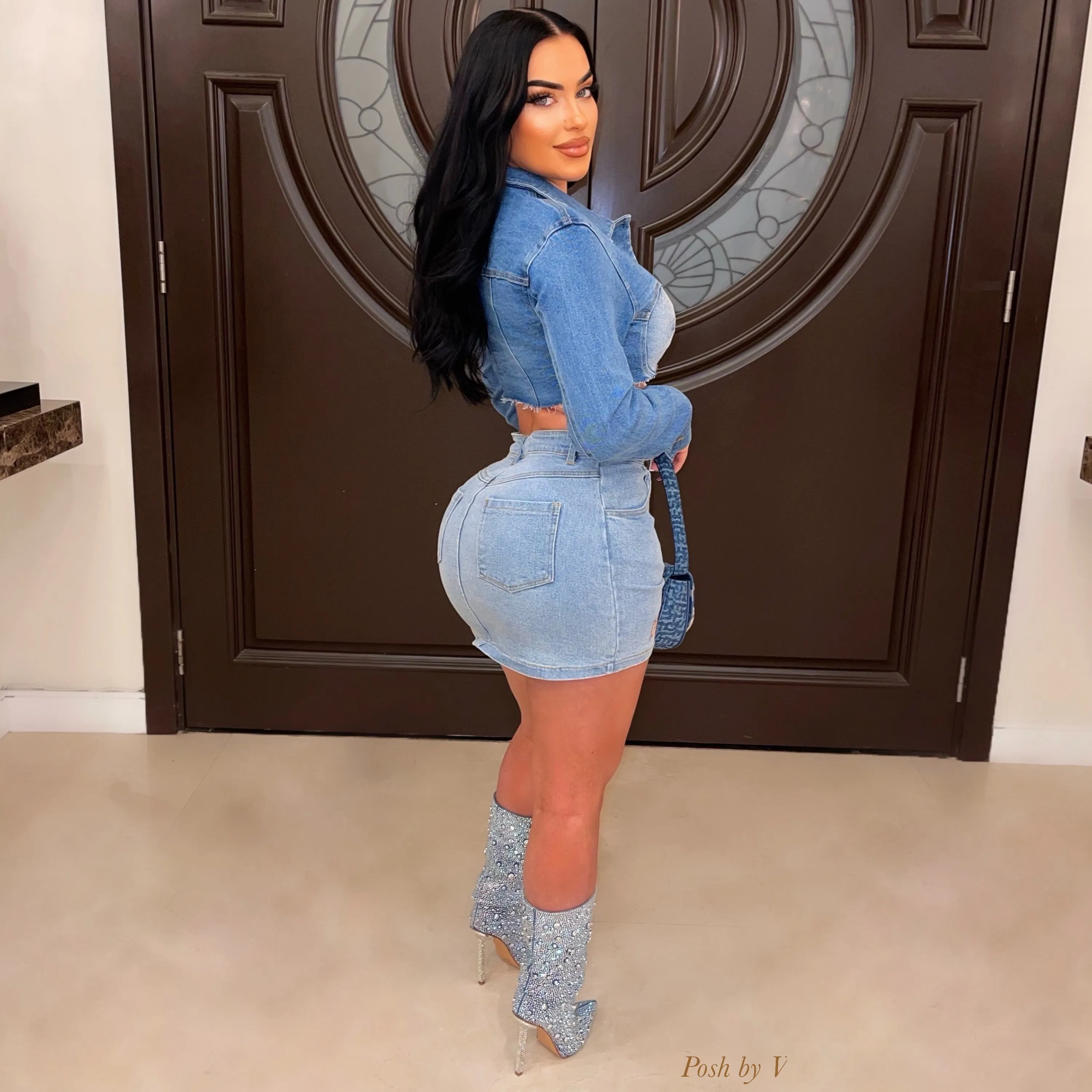 Disu denim skirt set (Blue/pink)
