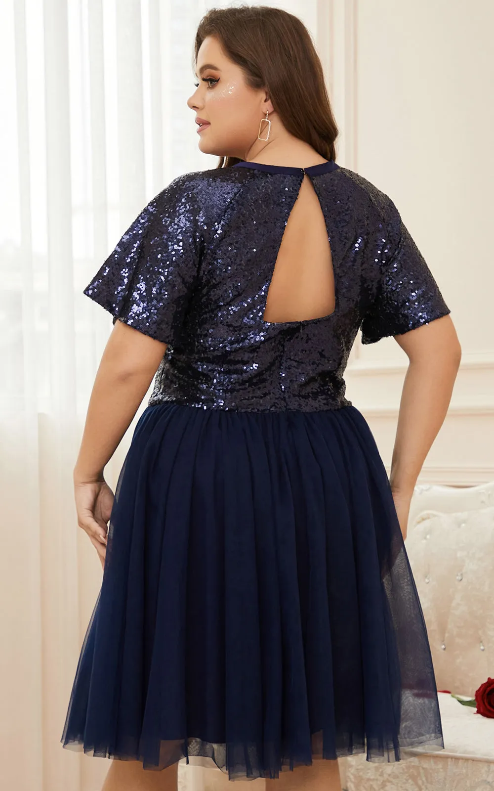 DolphinBanana Women Plus Size Sequins & Tulle Homecoming Party Dresses