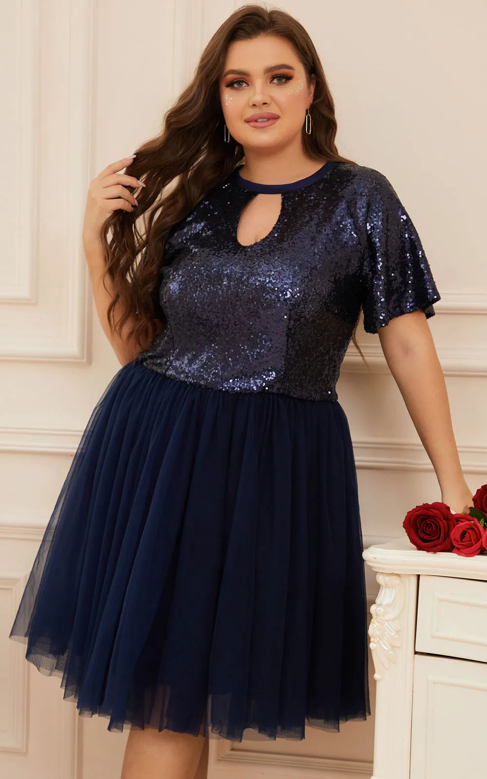 DolphinBanana Women Plus Size Sequins & Tulle Homecoming Party Dresses