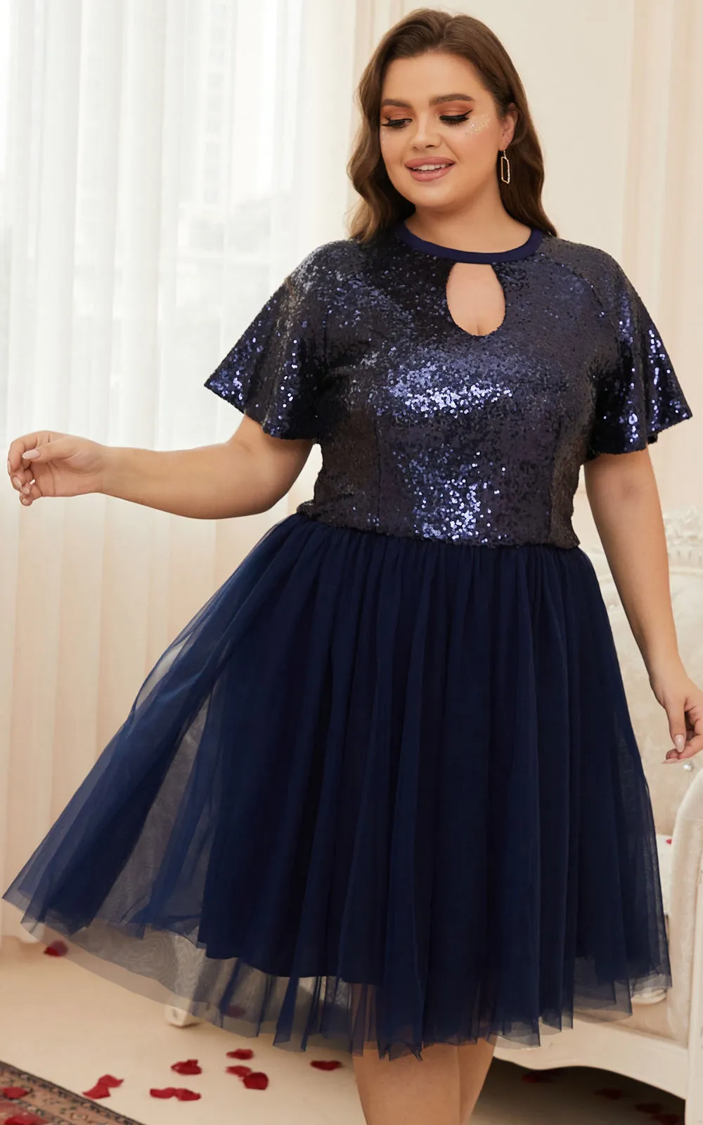 DolphinBanana Women Plus Size Sequins & Tulle Homecoming Party Dresses