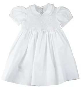 Feltman Brothers Infant Girls Midgie Dress - Smocked Bodice and Lace Trim Collar - White