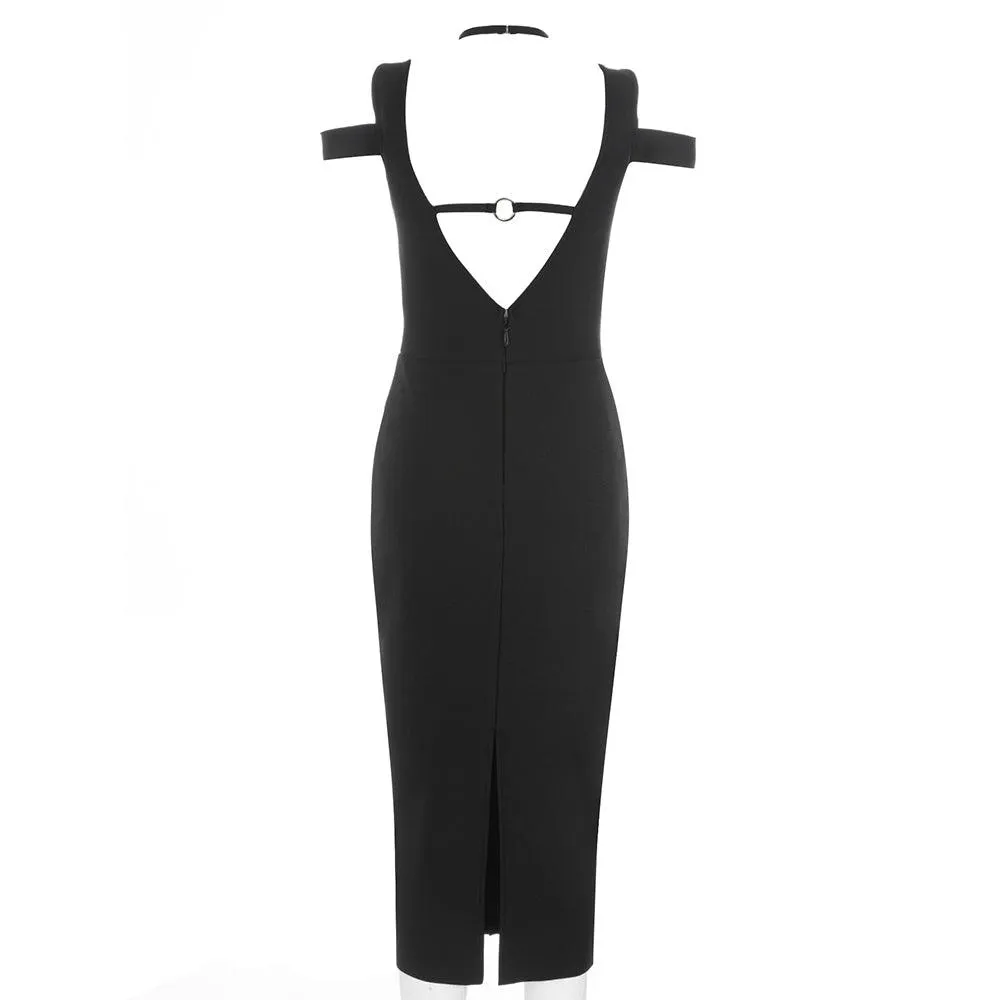 GFIT® V Neck Short Sleeve Zipper Midi Bandage Dress