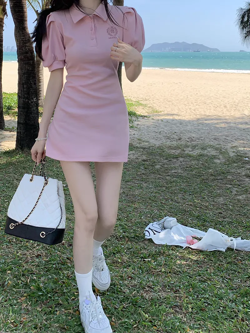 Heart Puff Sleeve Polo Dress