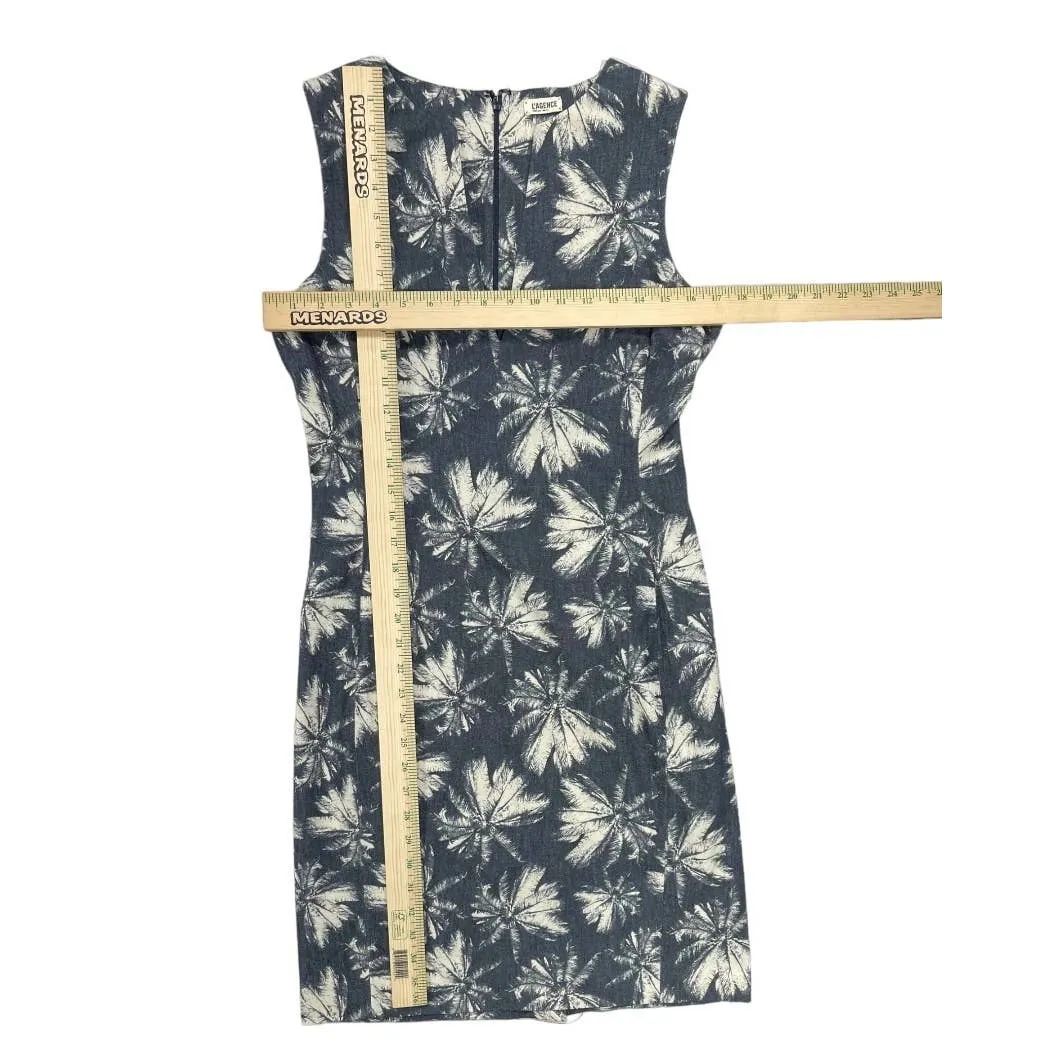 L’Agence Sleeveless Palm Tree Print Denim Dress Size 8 New