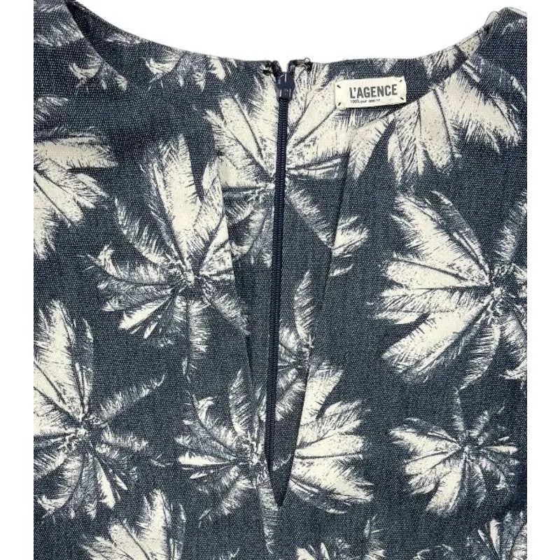 L’Agence Sleeveless Palm Tree Print Denim Dress Size 8 New