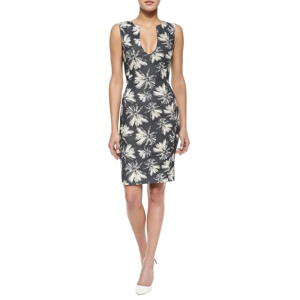 L’Agence Sleeveless Palm Tree Print Denim Dress Size 8 New