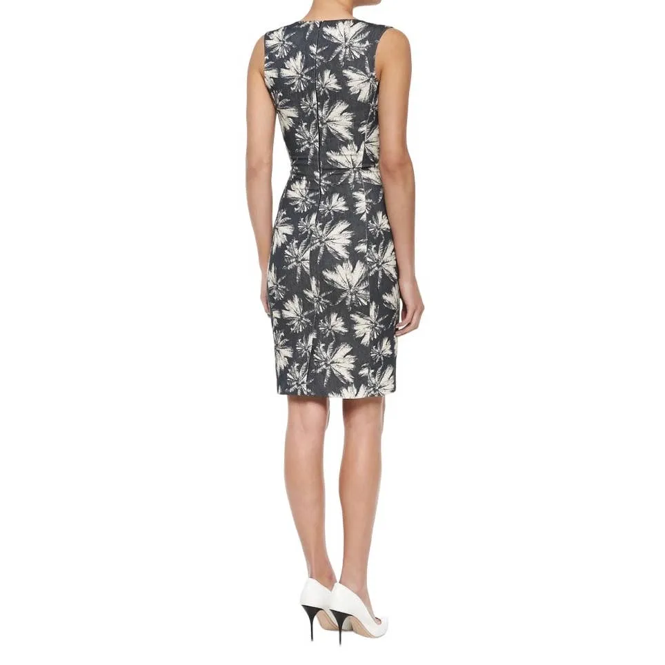 L’Agence Sleeveless Palm Tree Print Denim Dress Size 8 New