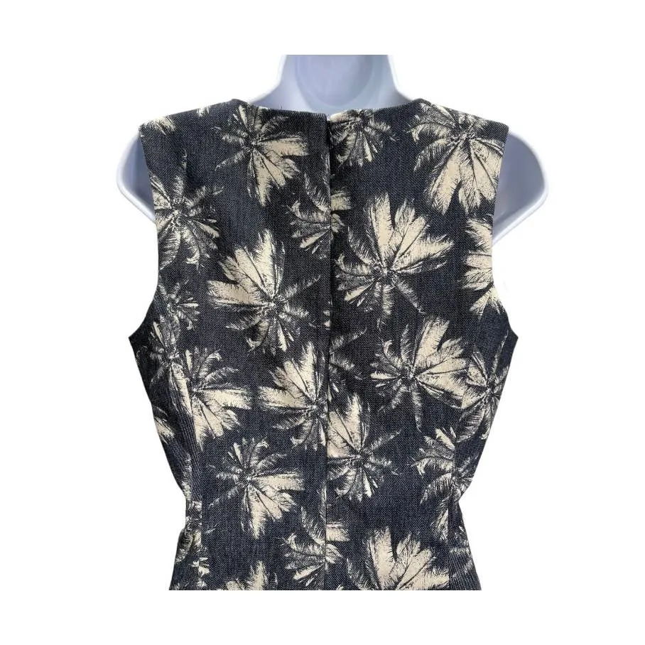 L’Agence Sleeveless Palm Tree Print Denim Dress Size 8 New