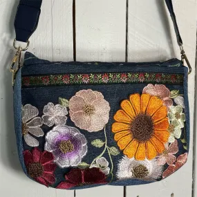 Lidia’s Bags Women's Blue Floral Embroidered Denim Shoulder Bag (C835-26)