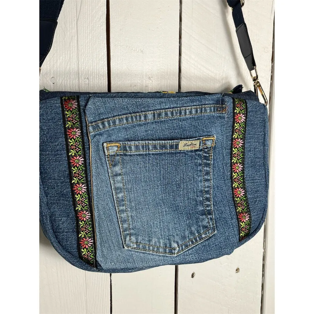Lidia’s Bags Women's Blue Floral Embroidered Denim Shoulder Bag (C835-26)