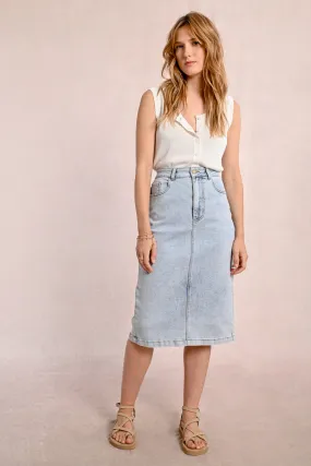 Light Blue Denim Midi Skirt