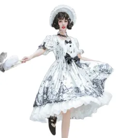 Lolita Lace Ruffles Front Bowknot Dress