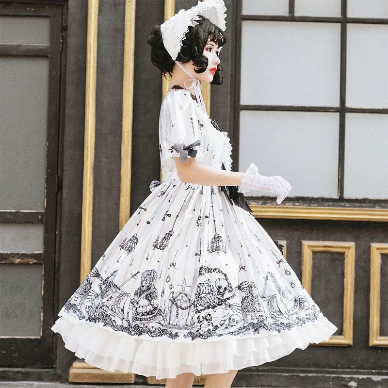 Lolita Lace Ruffles Front Bowknot Dress