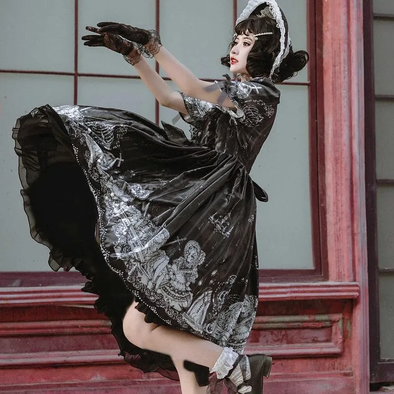 Lolita Lace Ruffles Front Bowknot Dress