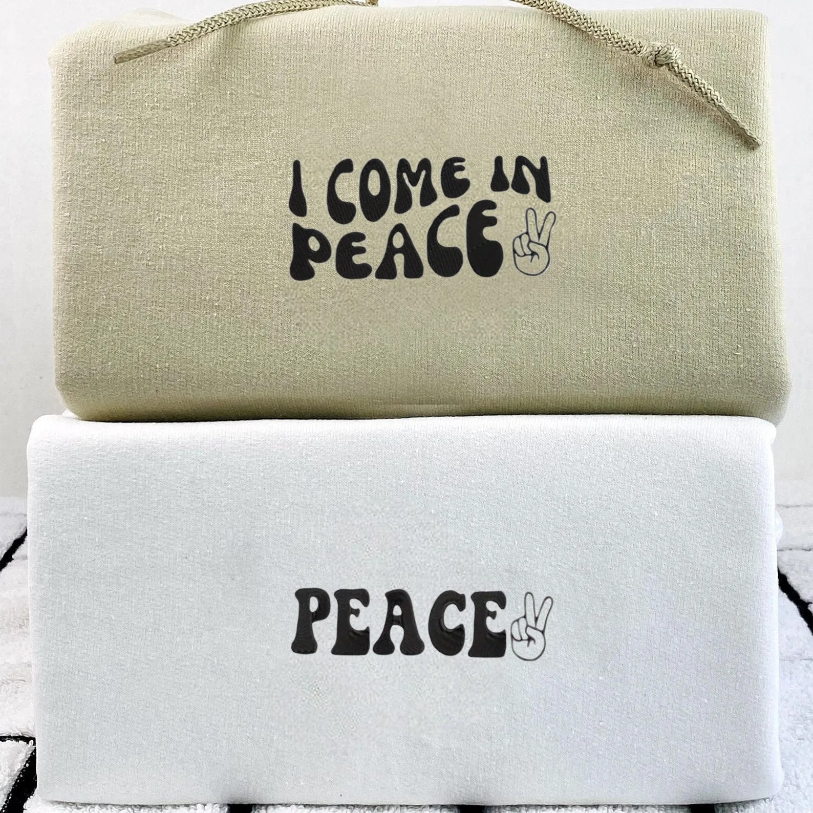 Matching Couple Hoodies -  "I Come in Peace" Custom Embroidered Sweatshirts For Couples