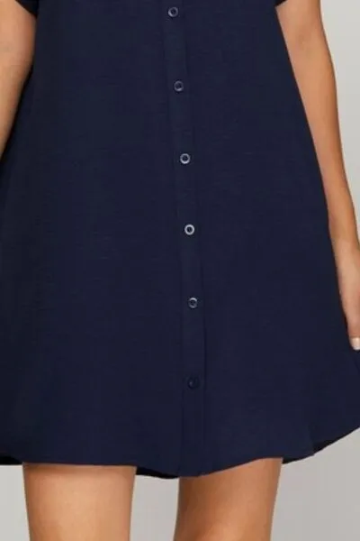 Navy Button-Down Short Sleeve Shirt Dress