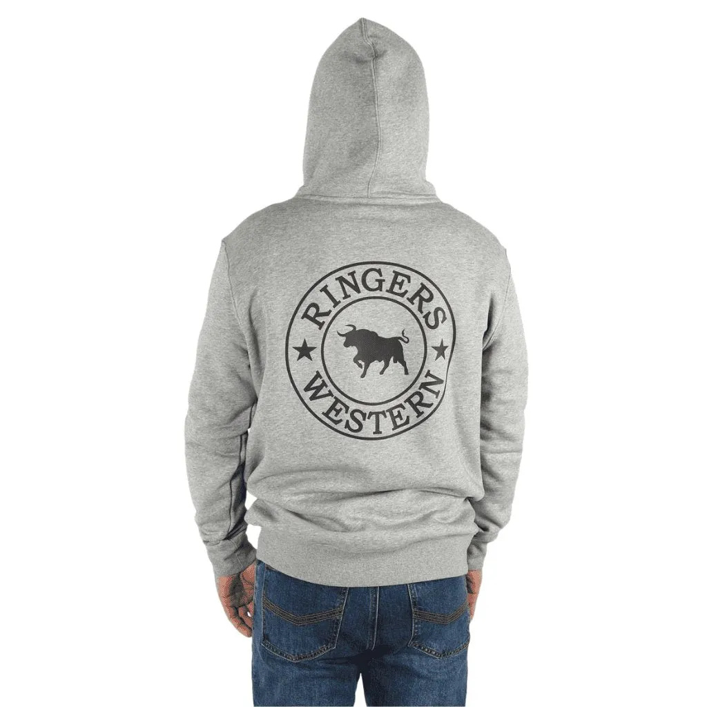 RINGERS WESTERN MENS SIGNATURE BULL PULLOVER HOODIE GREY MARLE / BLACK