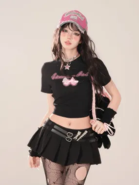 Slimming Black Love Flying Short Tops