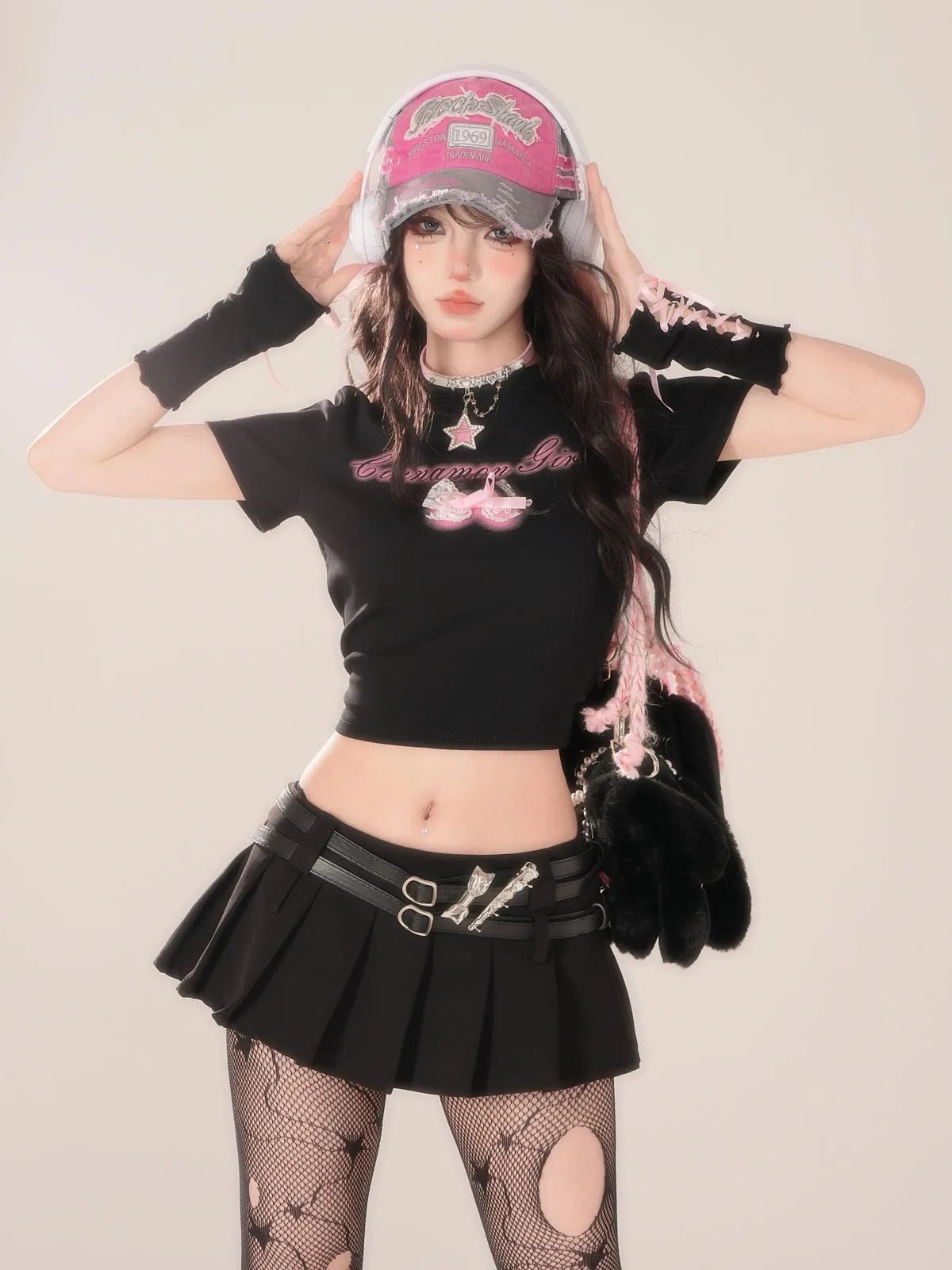 Slimming Black Love Flying Short Tops