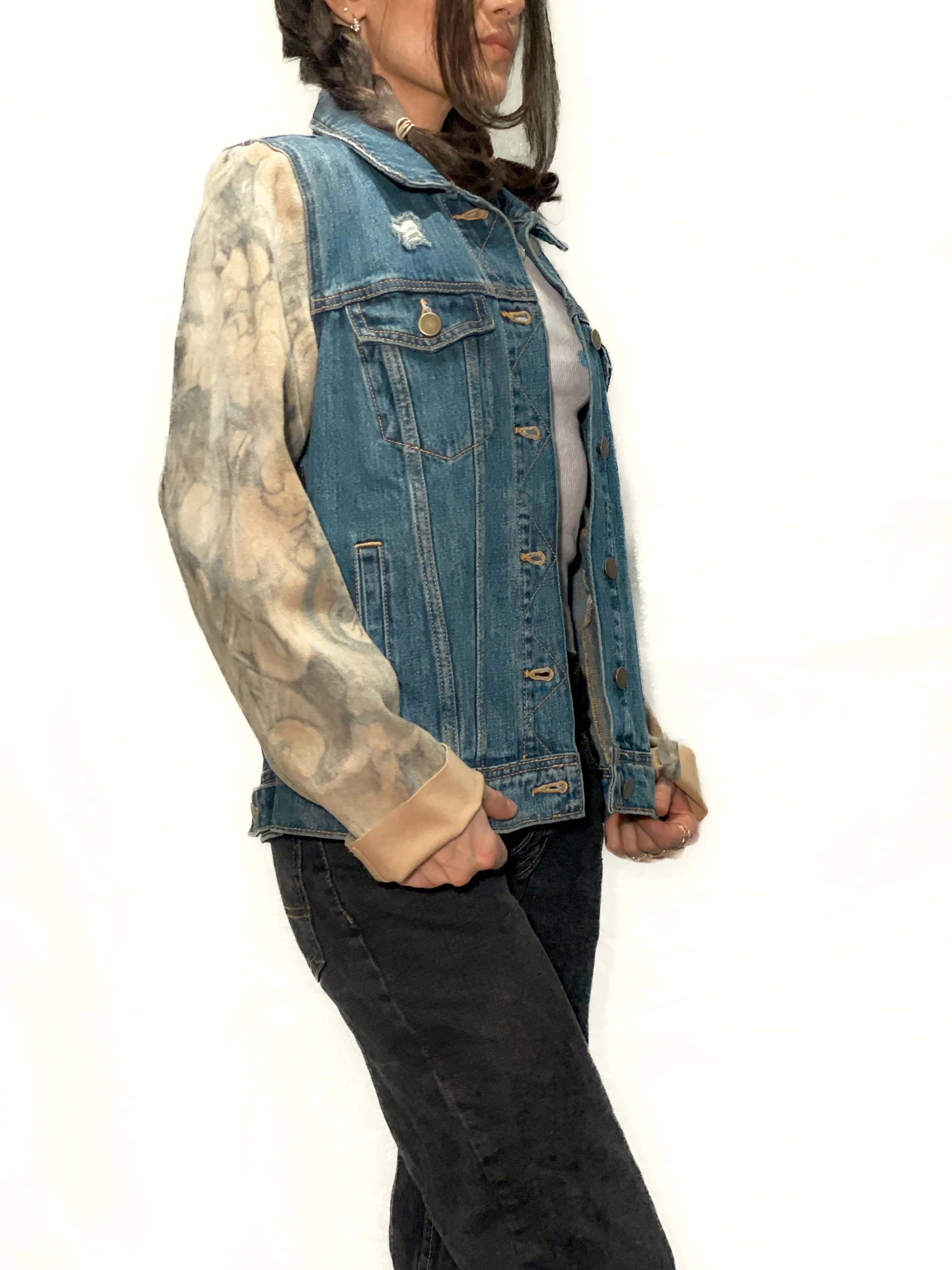 Upcycled Floral Suede Denim Jacket