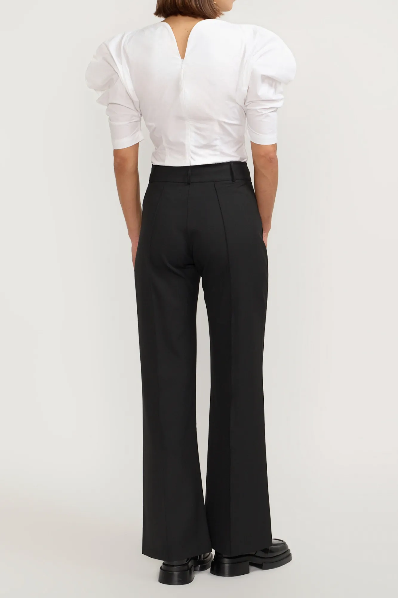 White Popelin Top with Puff Sleeves