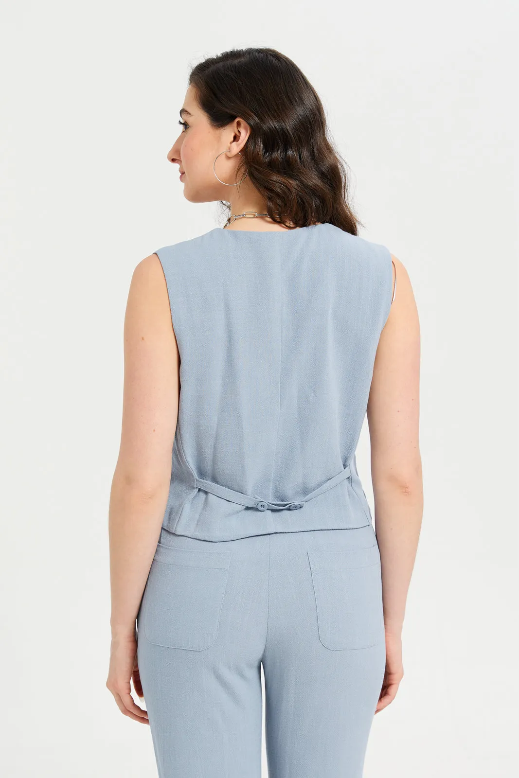 Women Blue Linen Waistcoat
