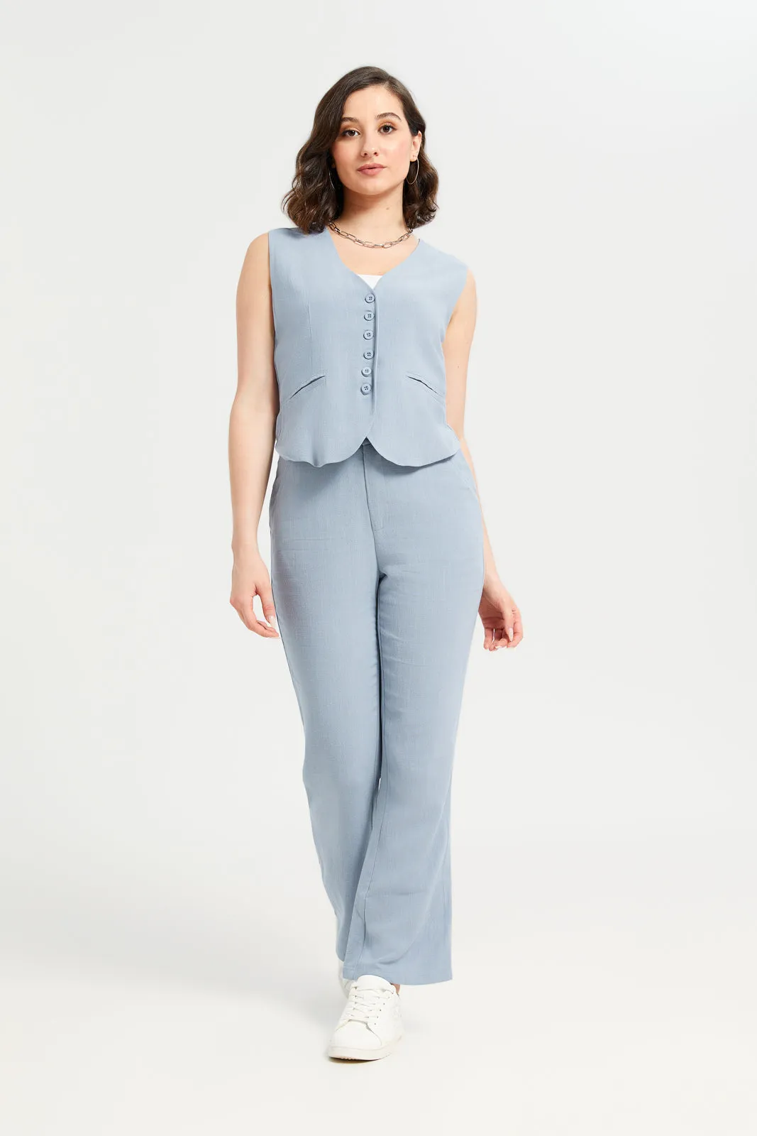 Women Blue Linen Waistcoat