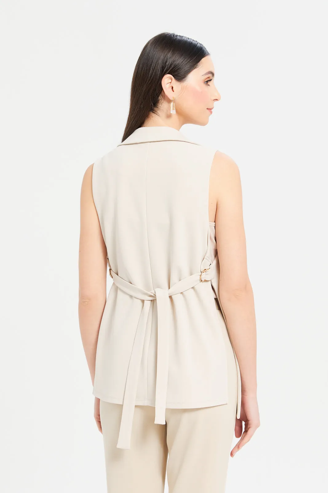 Women Cream Sleeveless Waistcoat