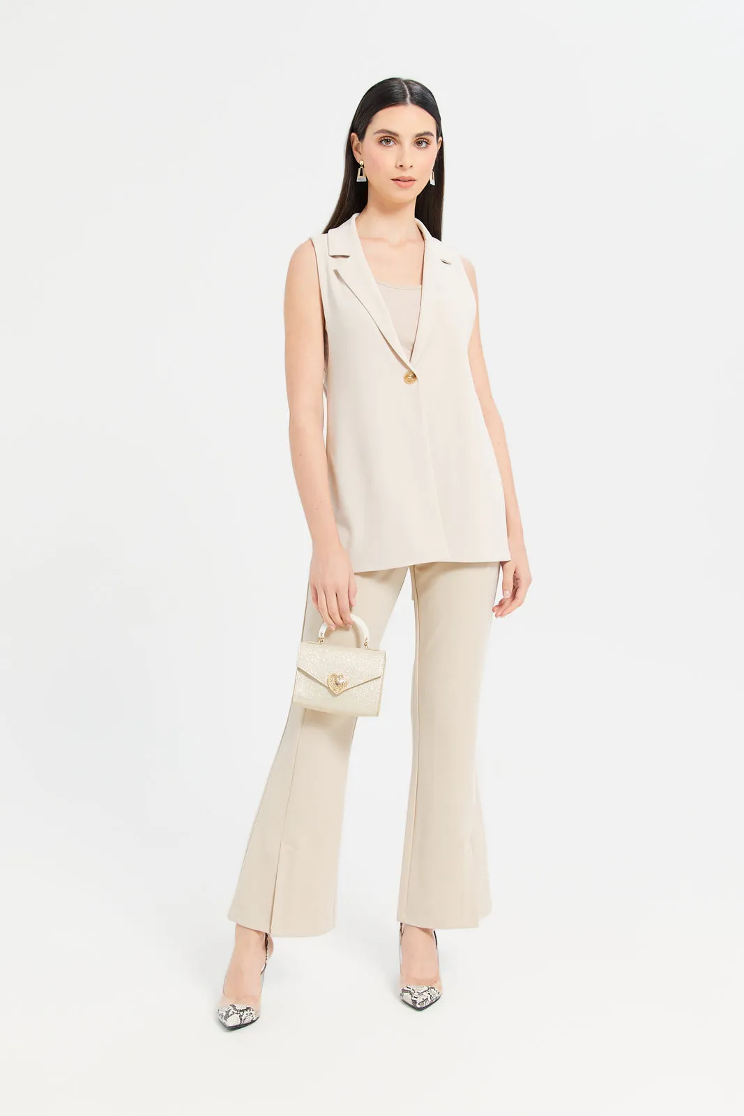 Women Cream Sleeveless Waistcoat