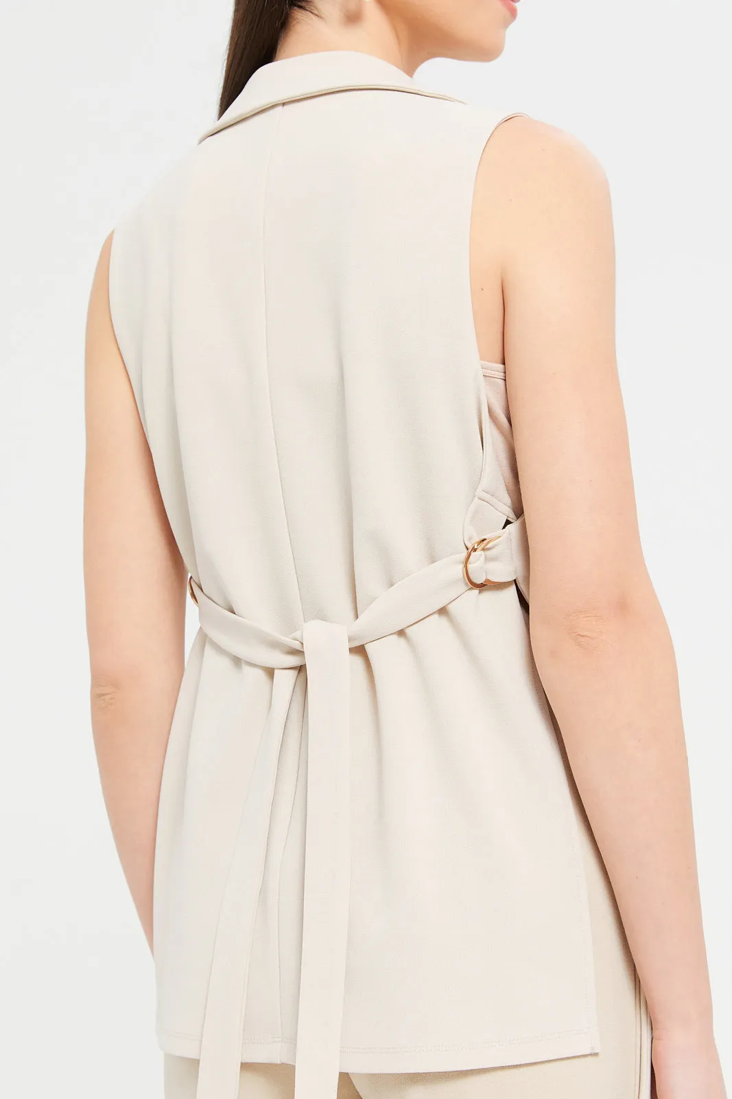 Women Cream Sleeveless Waistcoat